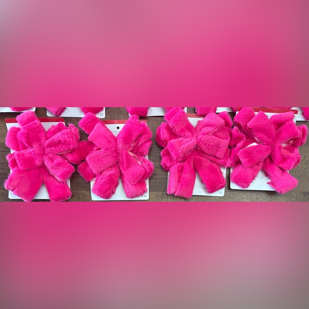 Oversized Christmas tree bow 21 in bundle 18 total pink faux fur NEW NWT Xmas - Picture 5 of 9